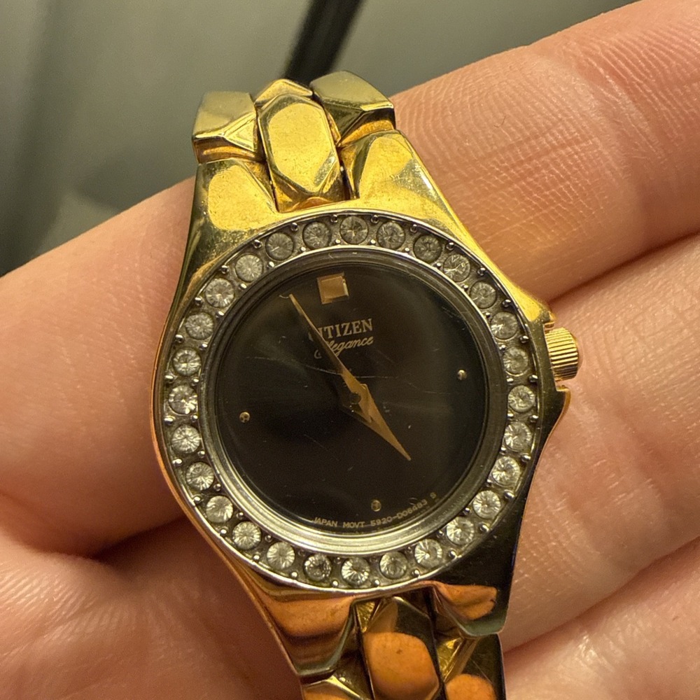 VTG Citizen Elegance Black Gold Tone Ladies Watch 9" Needs Battery